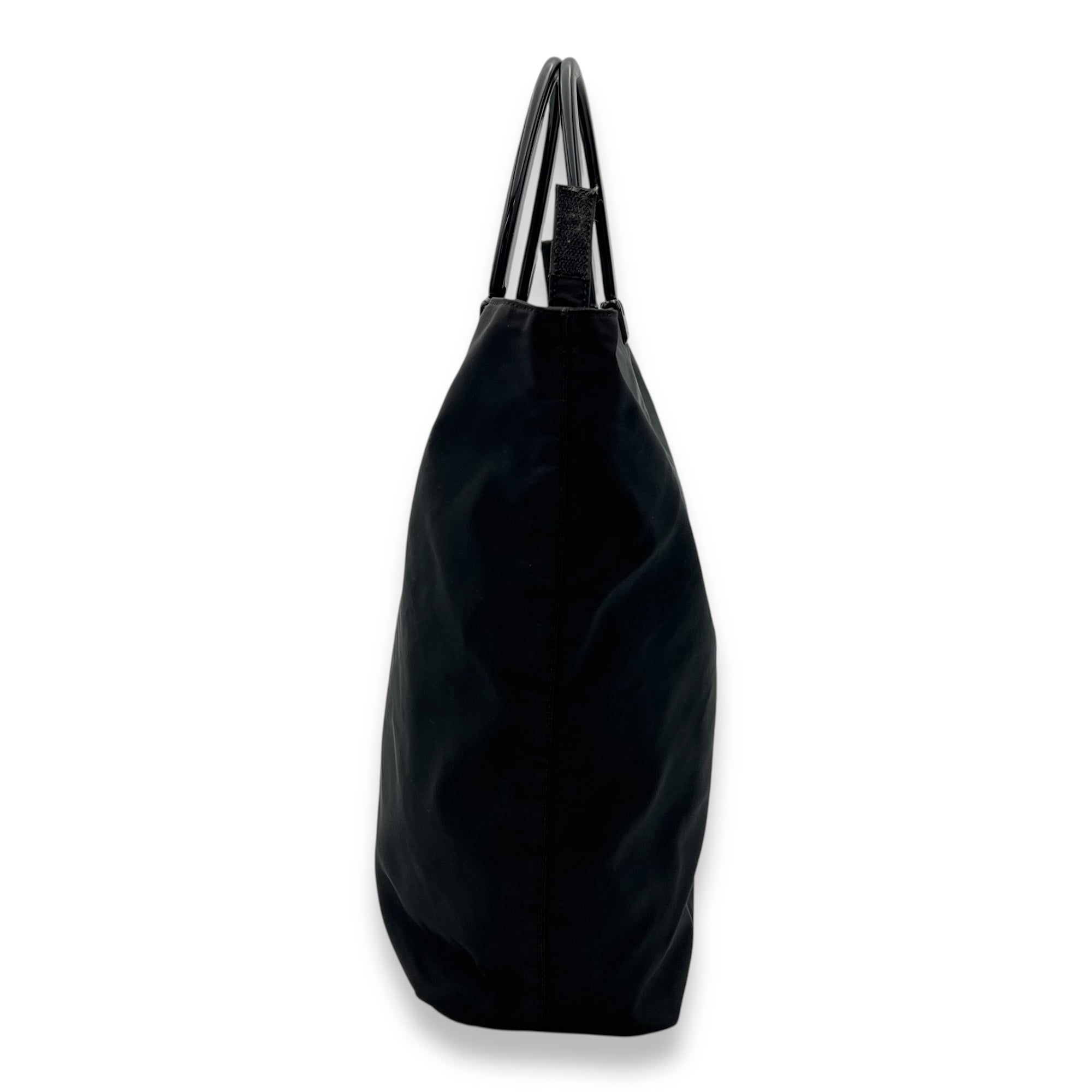Logo Top Handle Bag Black in Nylon, Silver hardware - Image 5
