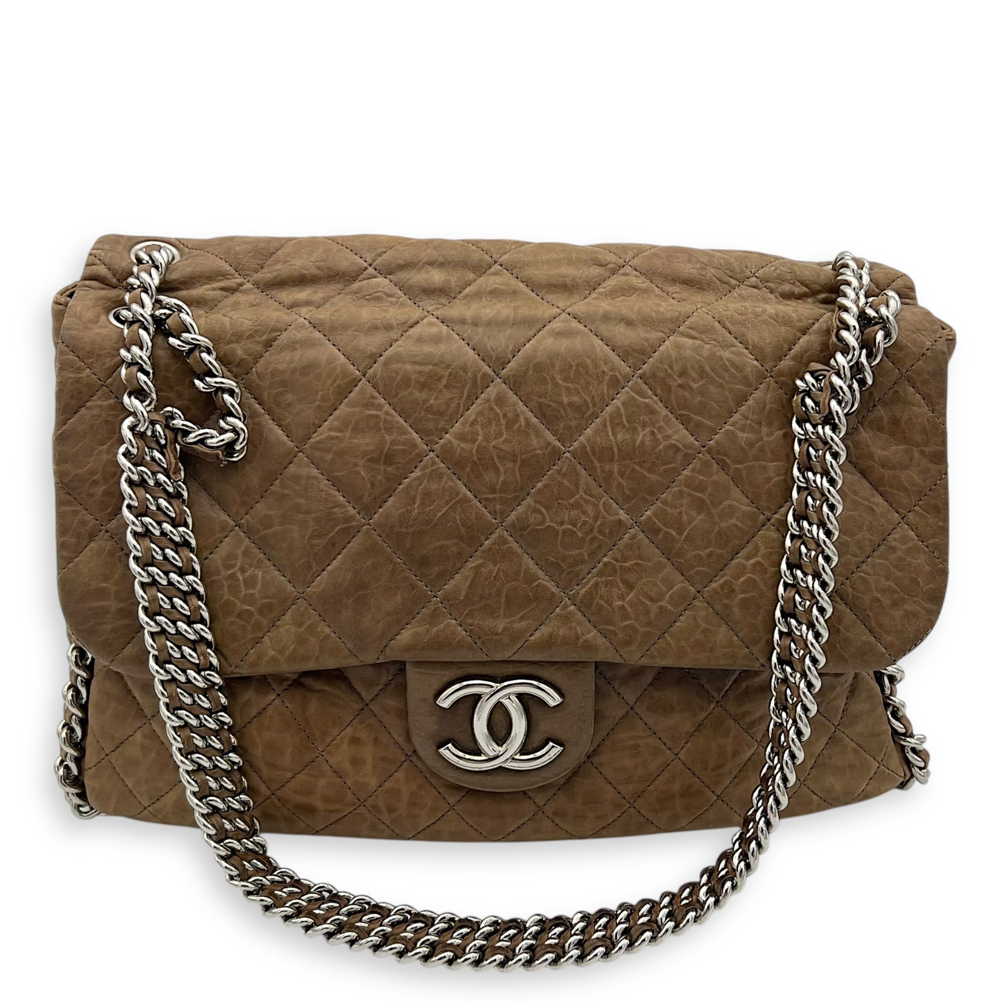 CC Shoulder Bag Brown in Calfskin, Silver hardware - Image 18