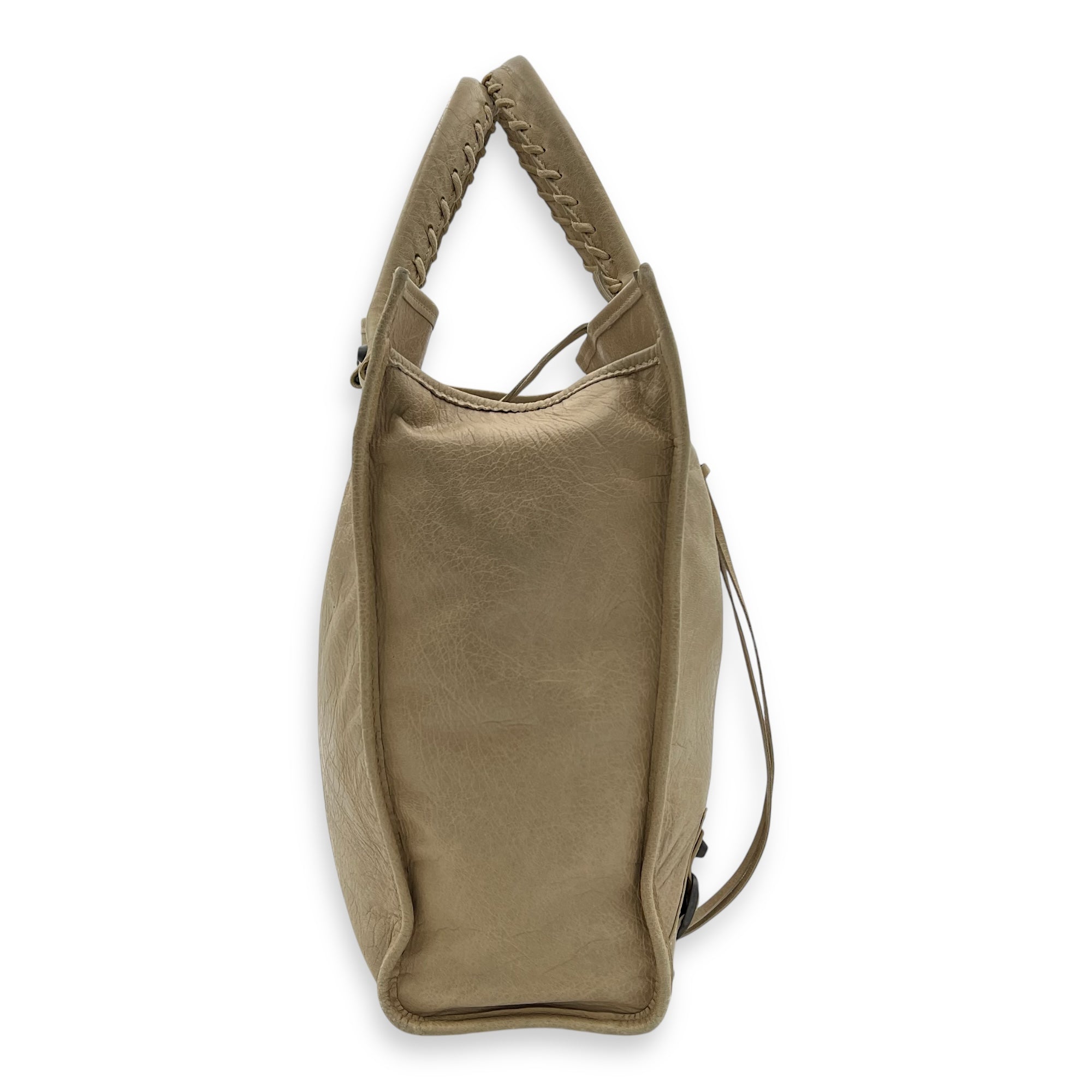 City Shopper Beige Tote Bag in Distressed Leather, Gunmetal hardware - Image 4