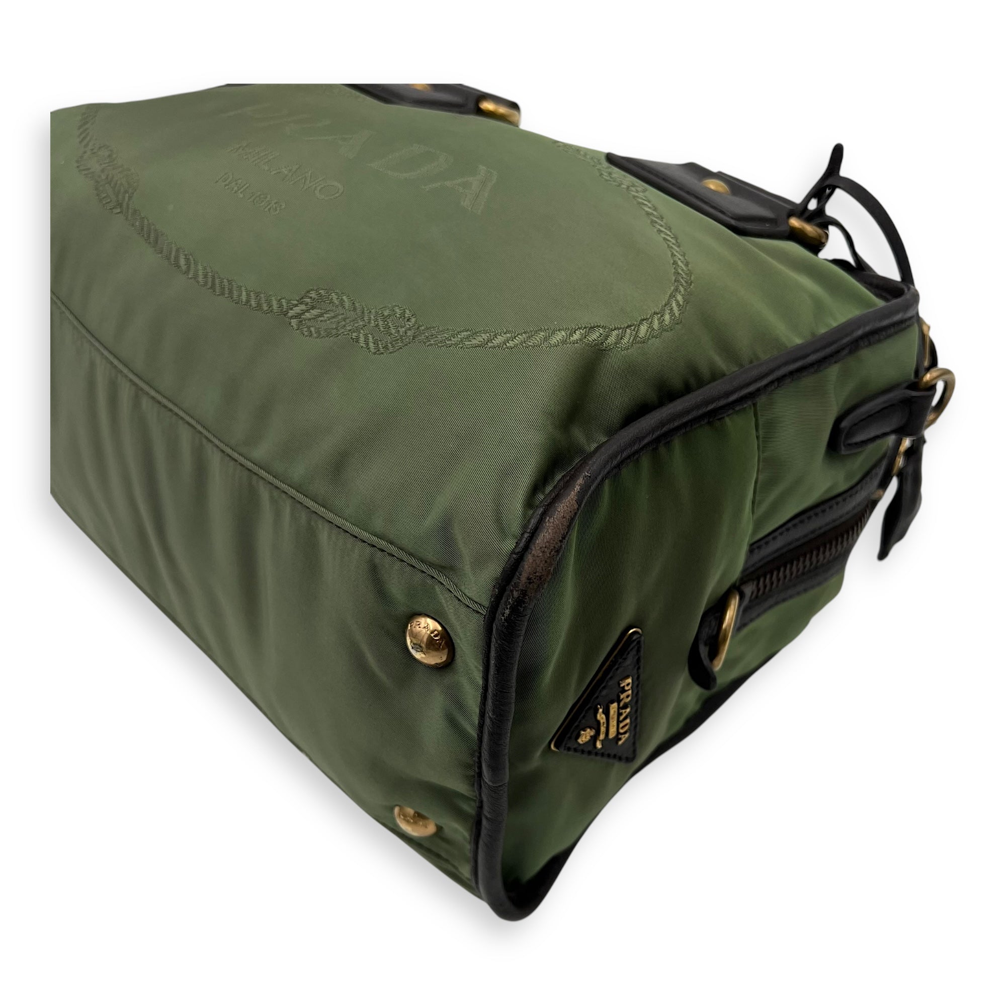 Logo Green Top Handle Bag in Jacquard Nylon, Gold hardware - Image 9