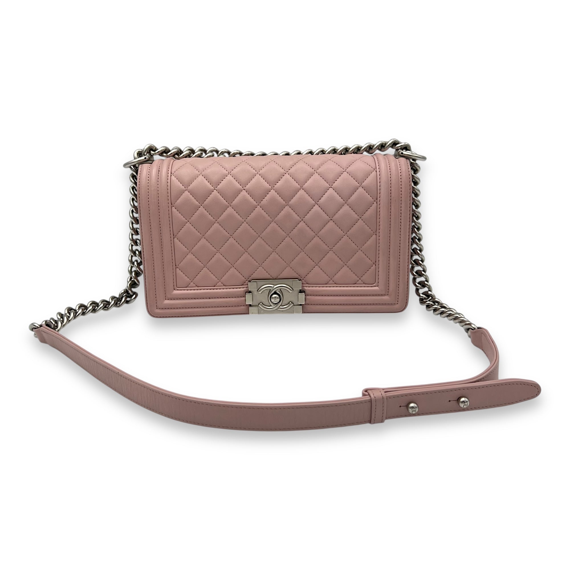 Boy Crossbody Bag Medium Pink in Calfskin, Silver hardware - Image 9