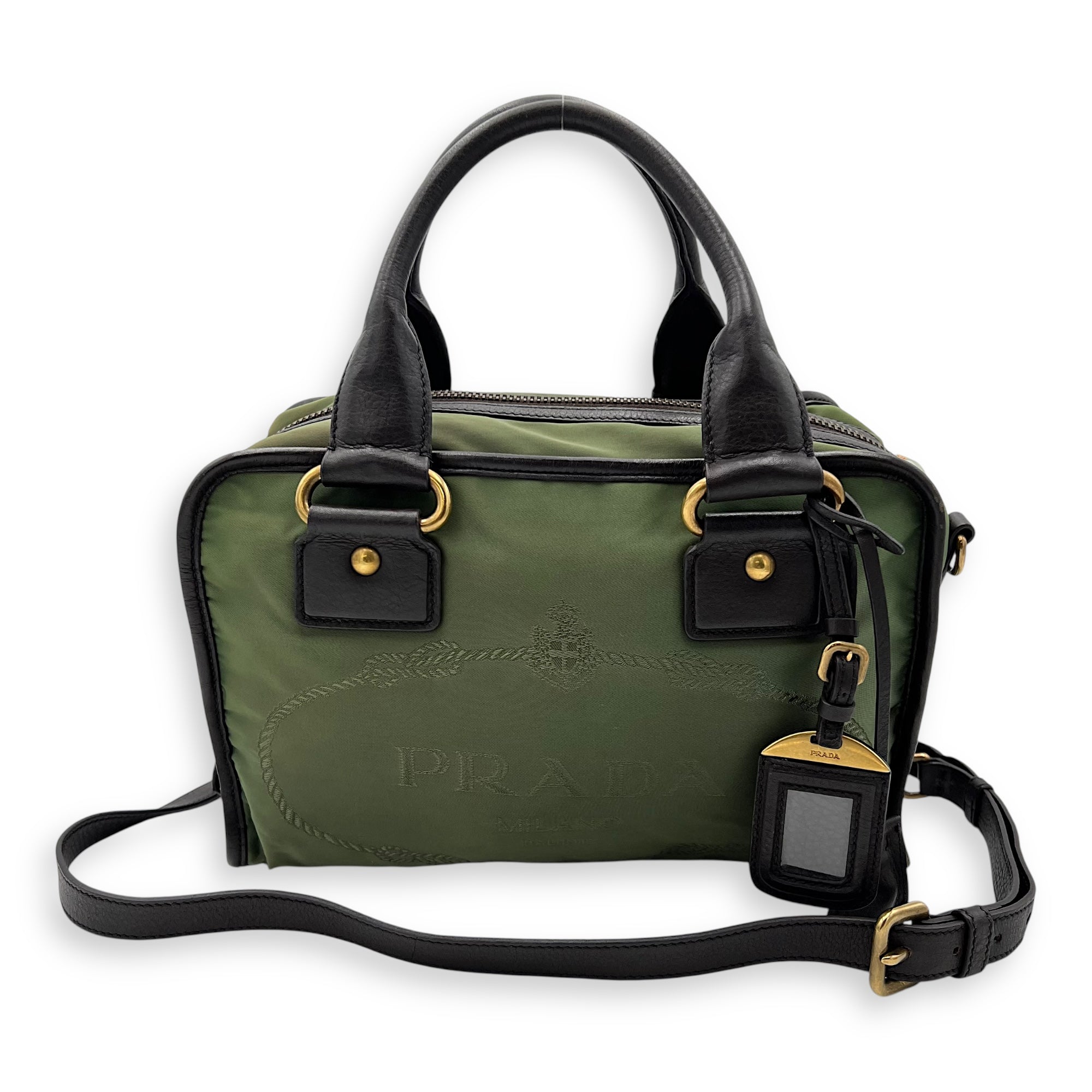 Logo Green Top Handle Bag in Jacquard Nylon, Gold hardware - Image 13