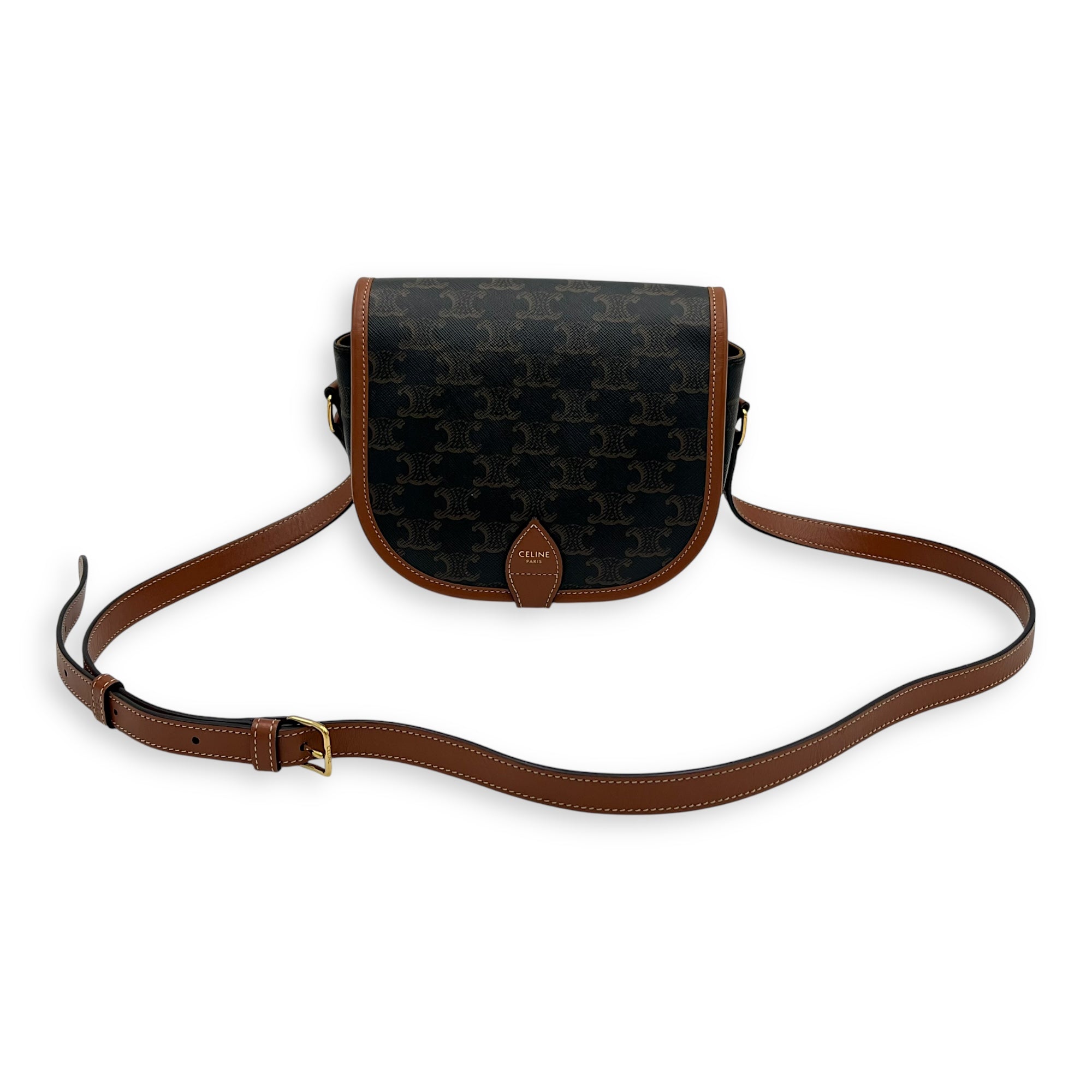 Folco Crossbody Bag Brown in Coated Canvas, Gold hardware - Image 11