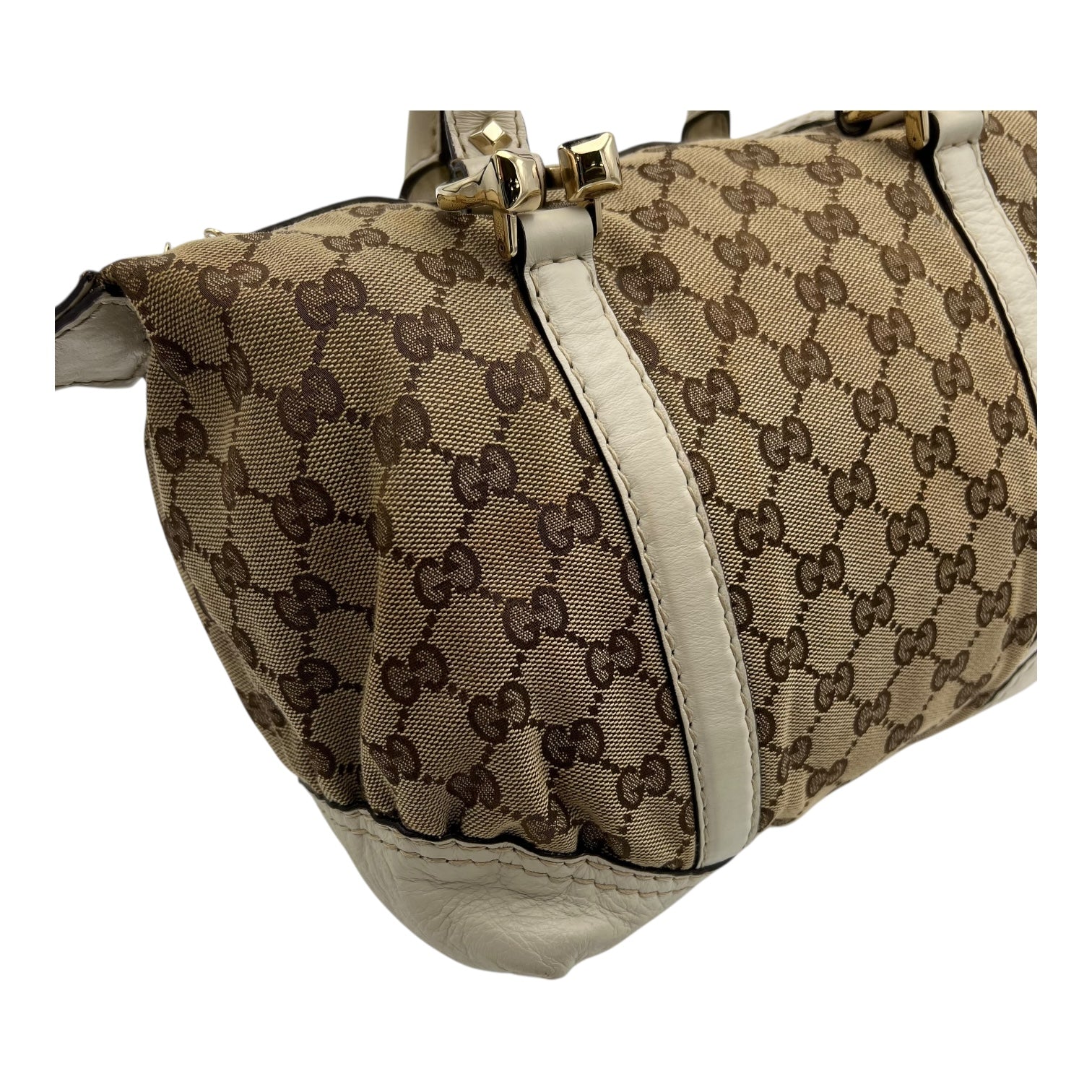 Boston Top Handle Bag Brown in Canvas, Gold hardware - Image 13