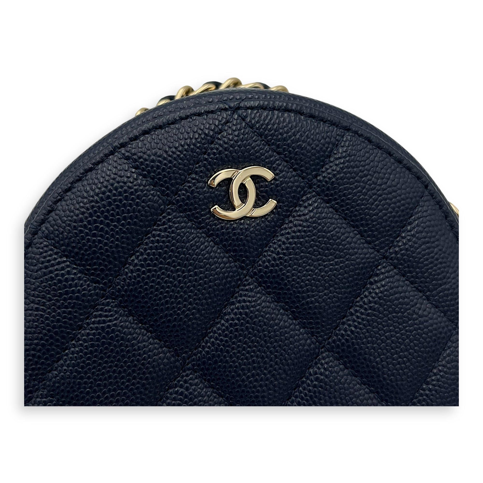 Round CC Crossbody Bag Blue in Caviar Leather, Gold hardware - Image 8