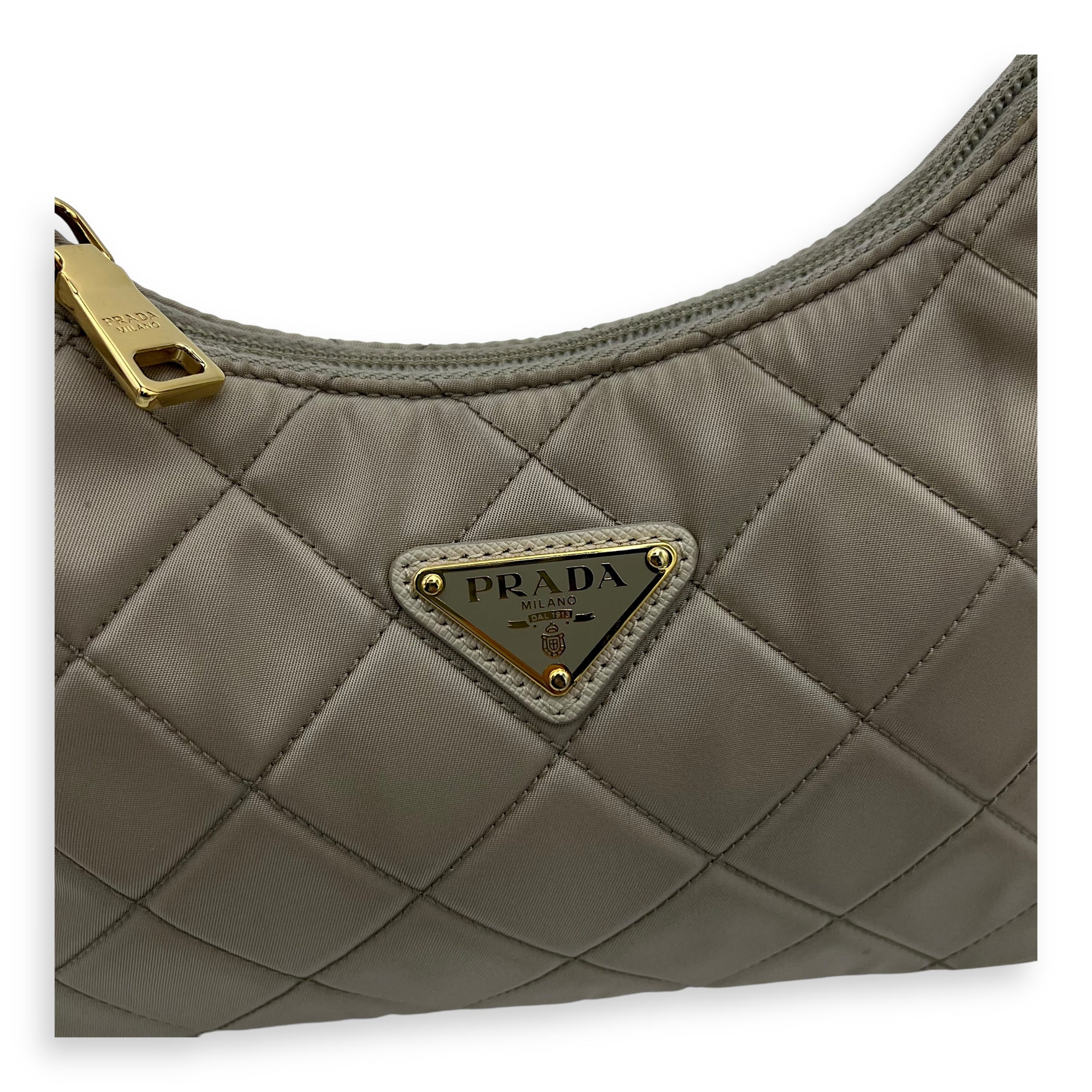 Re-Edition Shoulder Bag Beige in Re-Nylon, Gold hardware - Image 10