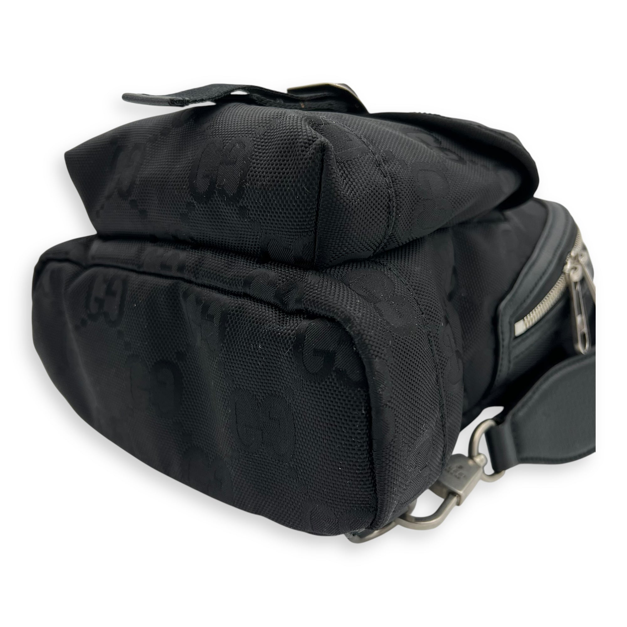 GG Backpack Black in Nylon, Silver hardware - Image 9