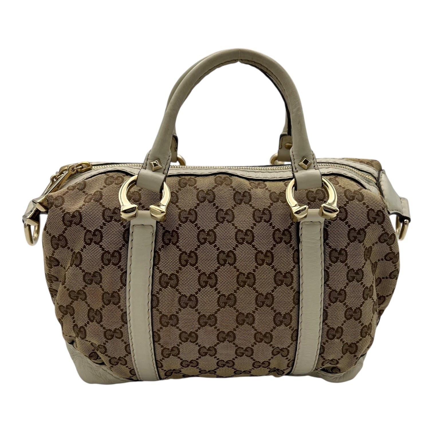 Boston Top Handle Bag Brown in Canvas, Gold hardware - Image 3