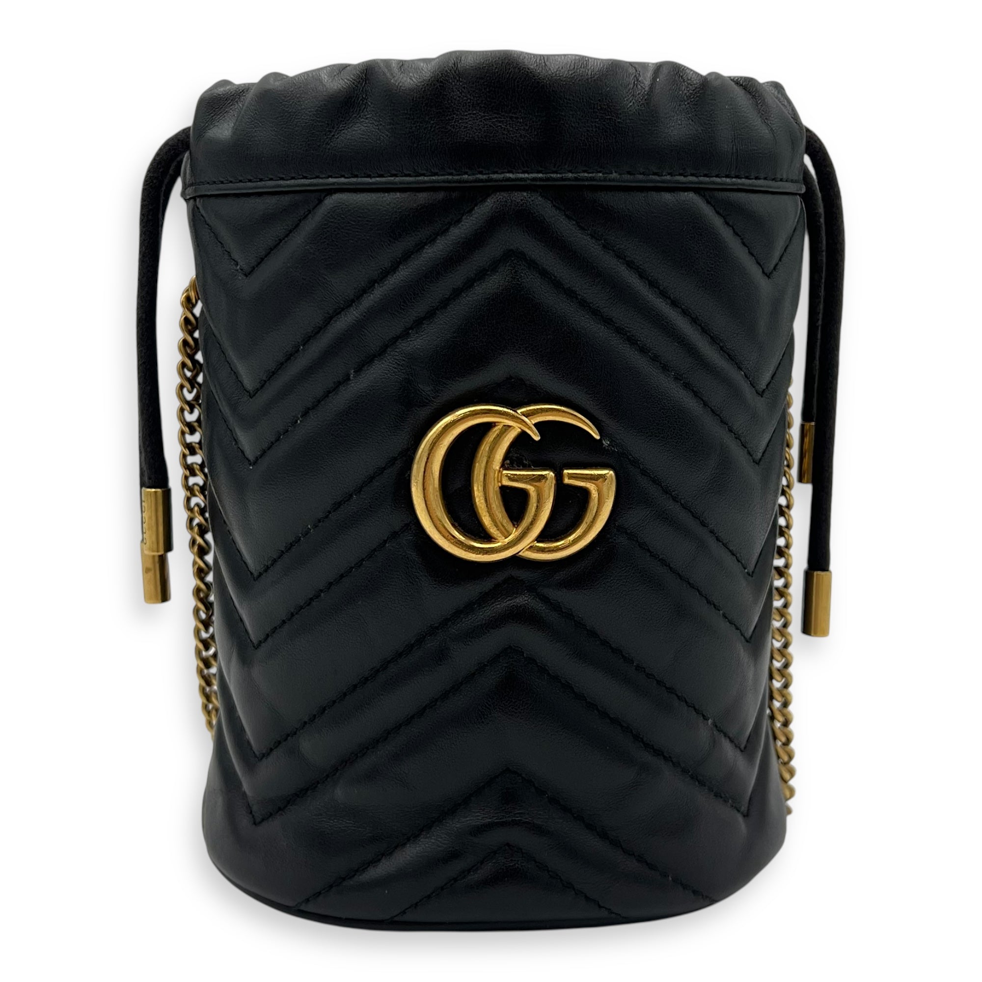 GG Bucket Bag Black in Calfskin, Gold hardware