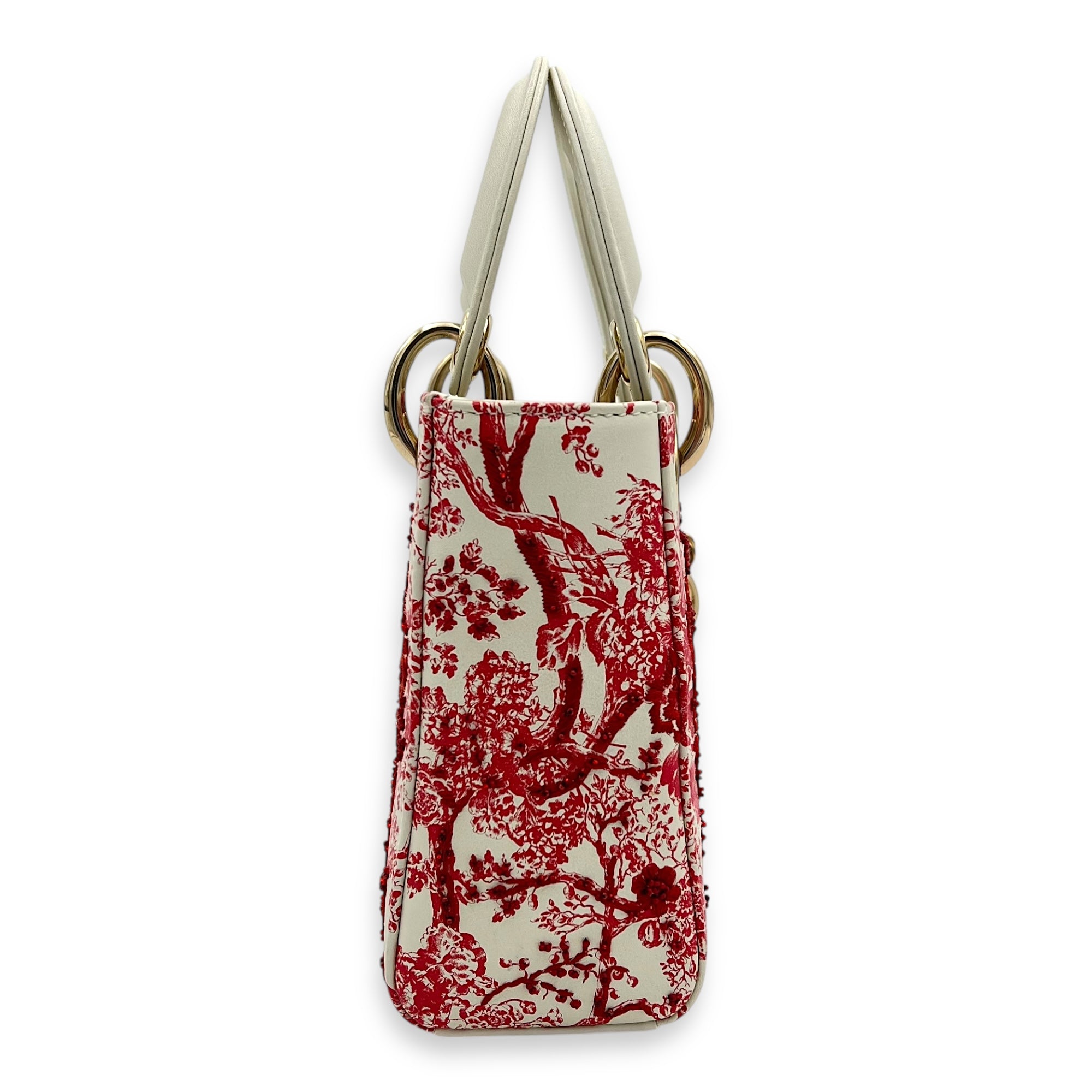 Lady Dior Mini White Top Handle Bag in Lambskin, Gold hardware - Image 5