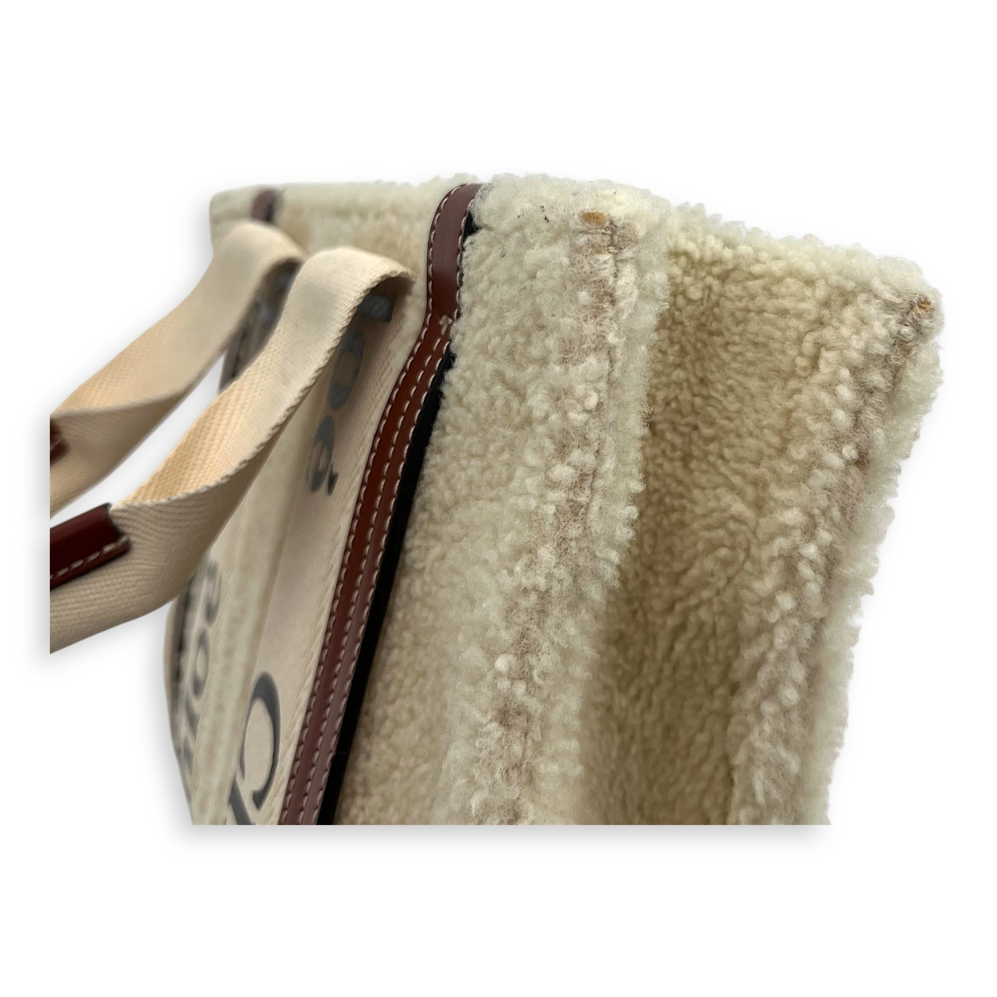 Woody Tote Bag Small Beige in Wool, Gold hardware - Image 9